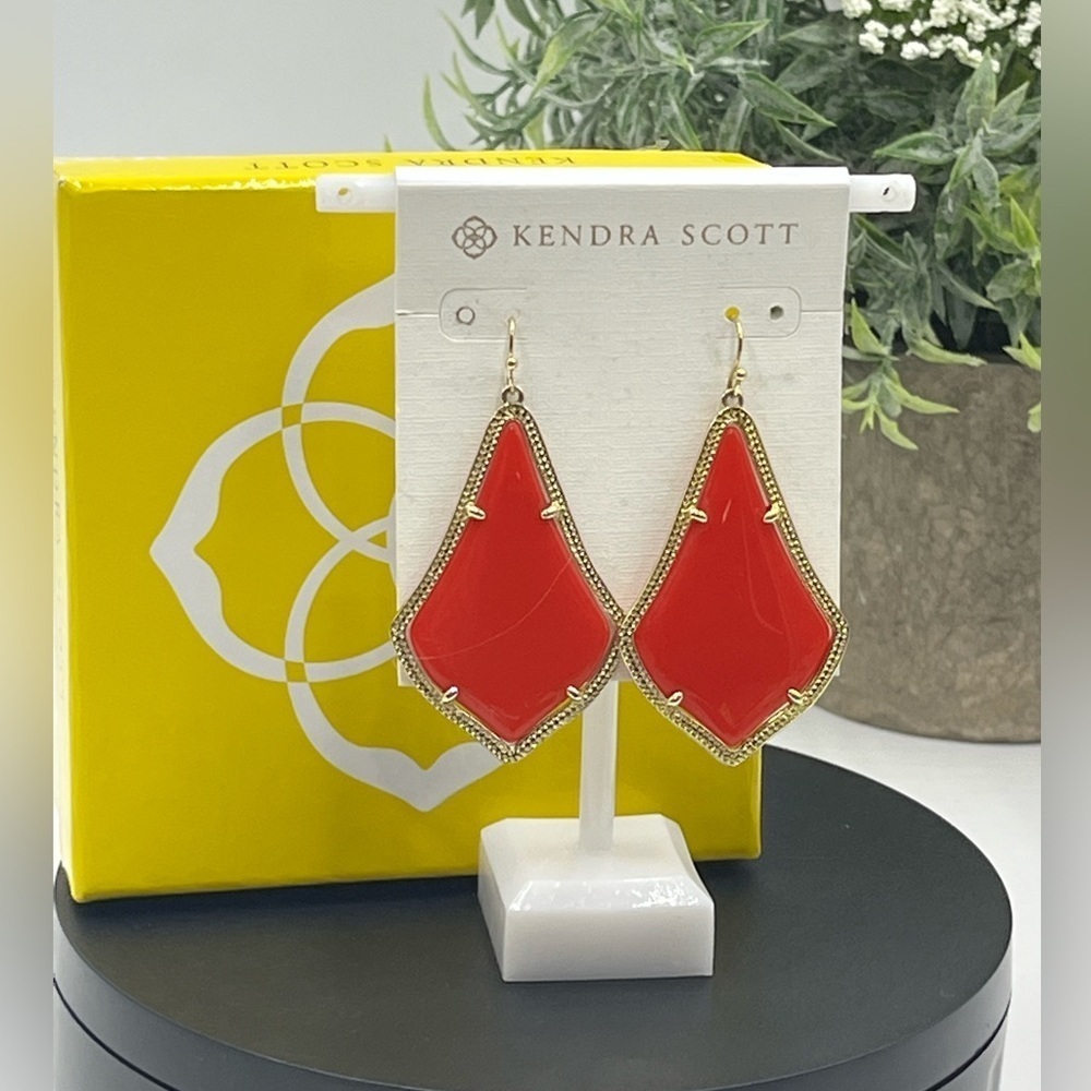 Kendra Scott‎ Red Alexandria 14k Gold Plated Glass Drop Earrings